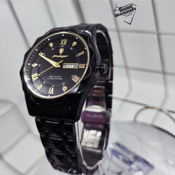 POEDAGAR New Luxury Black Black Quartz Watch Men Men\'s Black Face & Band with Gold Hands Poedagar Quartz Watch  Stainless Steel